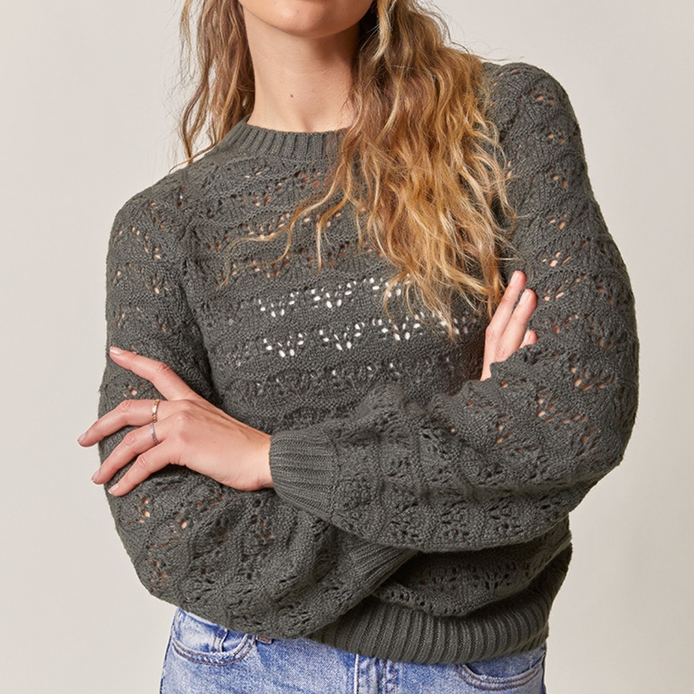 JUN&IVY Gina Pointelle Crewneck Pullover Sweater size S